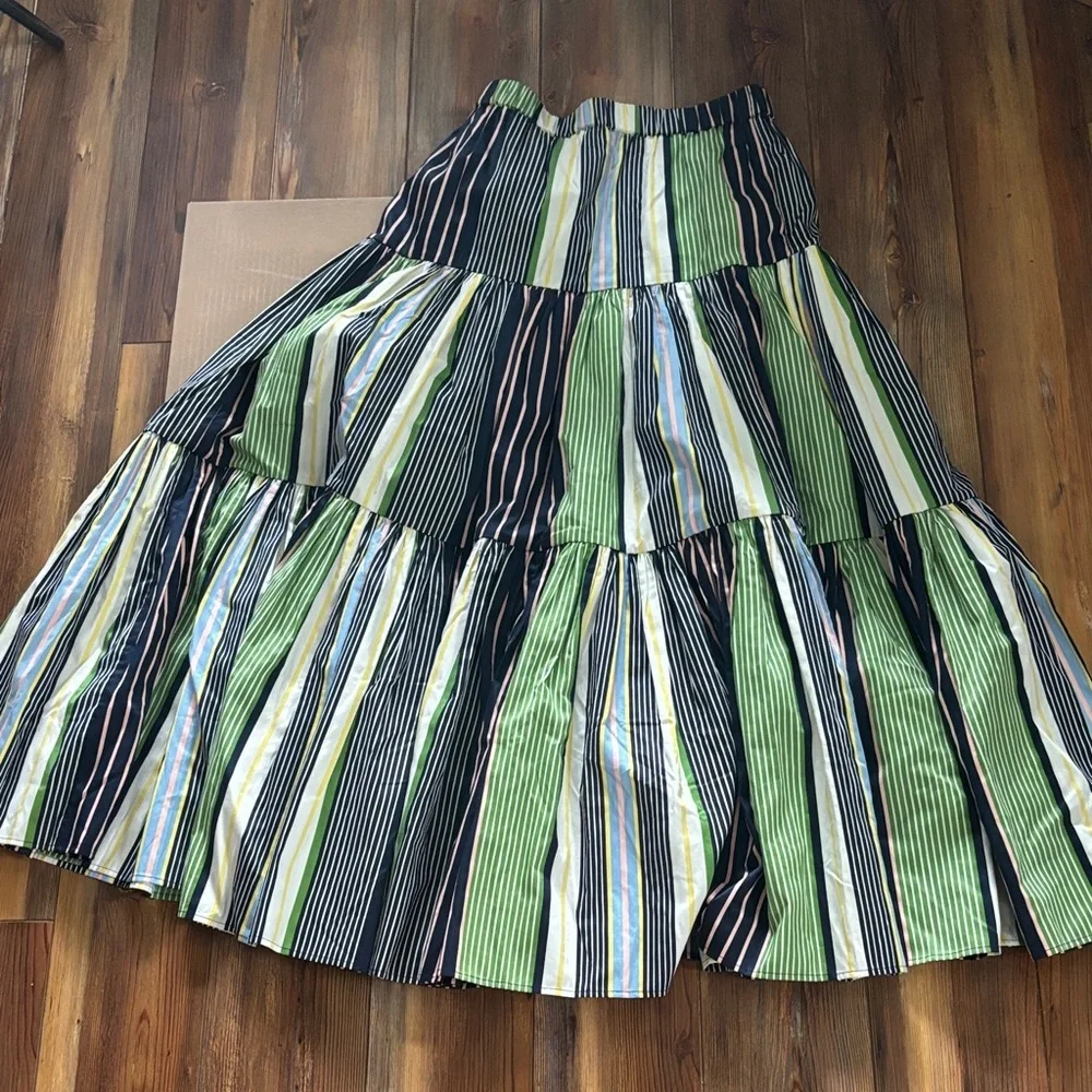 Tory Burch Multi-Colored Striped Maxi Skirt tiered style with pockets Large